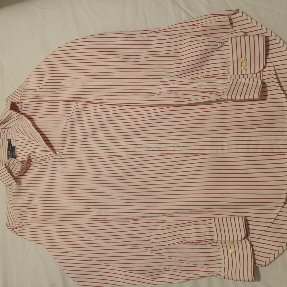Polo By Ralph Lauren Red Striped Poplin Dress Shirt - 16.5